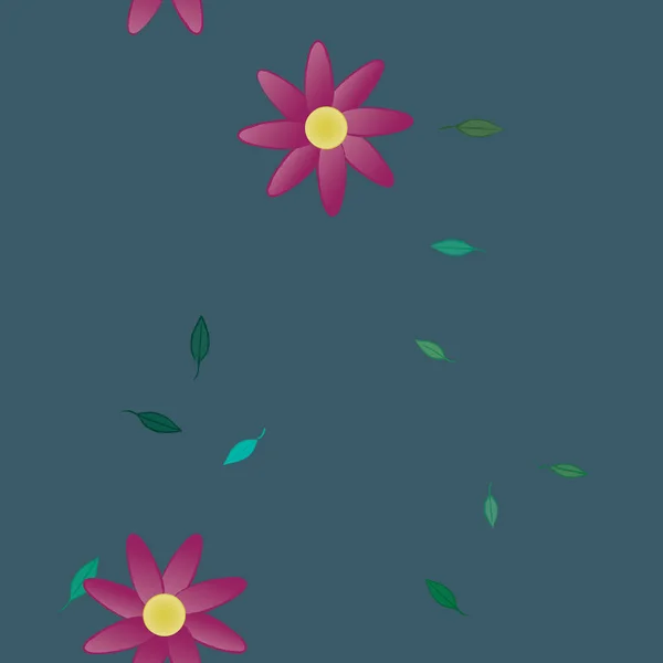 Composição Bonita Com Flores Coloridas Simples Folhas Verdes Ilustração Vetorial — Vetor de Stock
