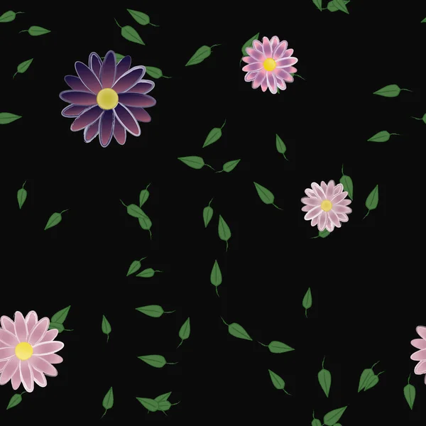 Vector Ilustración Flores Verano Pétalos Con Hojas Fondo Botánico — Vector de stock