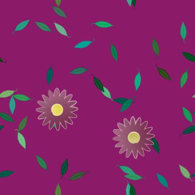 Basit renkli çiçekleri ve yeşil yaprakları olan güzel kompozisyon, vektör illüstrasyonu  