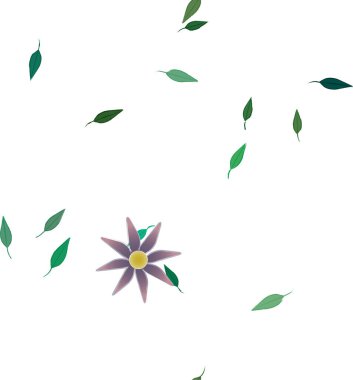 basit renkli çiçekleri olan serbest kompozisyon ve duvar kağıdı için yeşil yapraklar, vektör illüstrasyonu