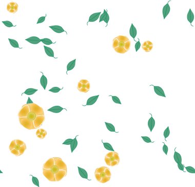 Basit renkli çiçekleri ve yeşil yaprakları olan güzel kompozisyon, vektör illüstrasyonu  