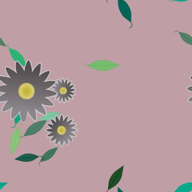 Basit renkli çiçekleri ve yeşil yaprakları olan güzel kompozisyon, vektör illüstrasyonu  