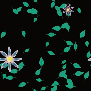 Basit renkli çiçekleri ve yeşil yaprakları olan güzel kompozisyon, vektör illüstrasyonu  