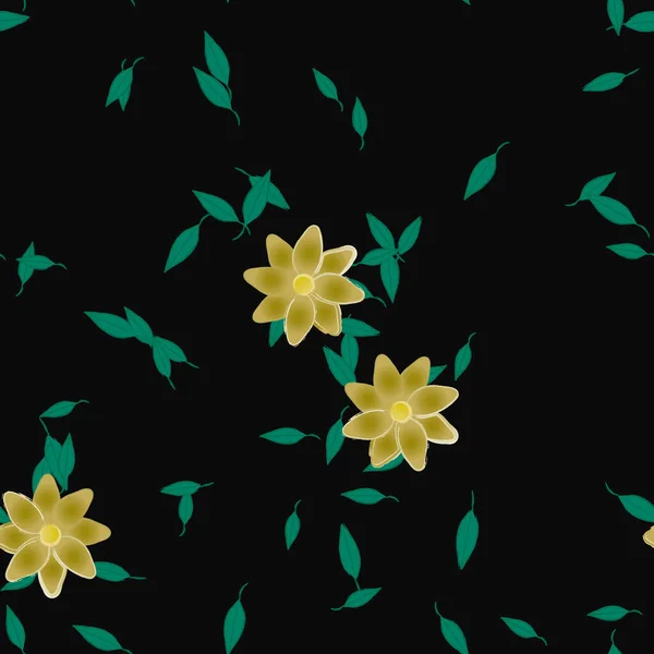 Hermosa Composición Con Flores Colores Simples Hojas Verdes Ilustración Vectorial — Vector de stock