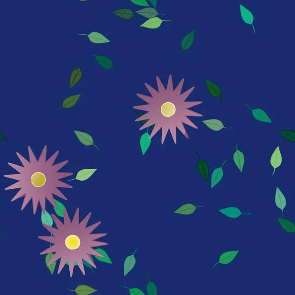 Flores Abstractas Con Hojas Verdes Composición Libre Ilustración Vectorial — Vector de stock