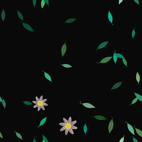 Piękna Kompozycja Prostych Kolorowych Kwiatów Zielonych Liści Wektor Ilustracja — Wektor stockowy