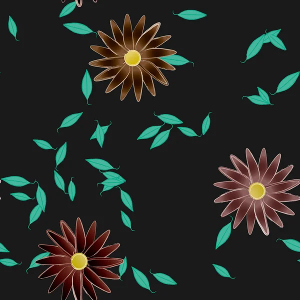 Illustration Vectorielle Pétales Fleurs Été Avec Feuilles Fond Botanique — Image vectorielle