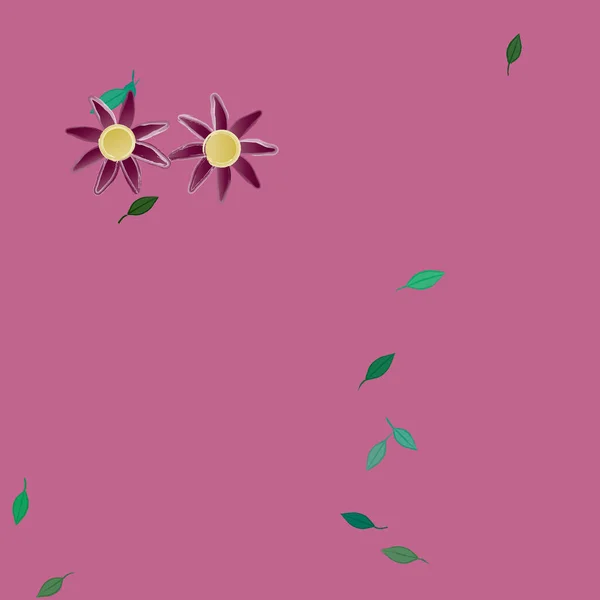 Composición Libre Con Flores Colores Simples Hojas Verdes Para Papel — Vector de stock