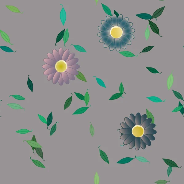 Illustration Vectorielle Pétales Fleurs Été Avec Feuilles Fond Botanique — Image vectorielle