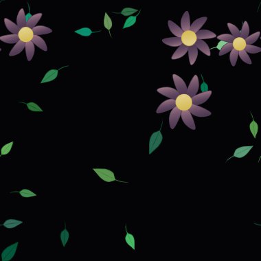 Yeşil yapraklı soyut çiçekler pürüzsüz arkaplan, vektör illüstrasyonu