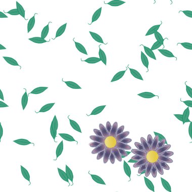 Yeşil yapraklı soyut çiçekler pürüzsüz arkaplan, vektör illüstrasyonu