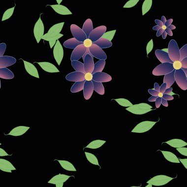 Yeşil yapraklı soyut çiçekler pürüzsüz arkaplan, vektör illüstrasyonu