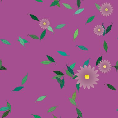 Yeşil yapraklı soyut çiçekler pürüzsüz arkaplan, vektör illüstrasyonu