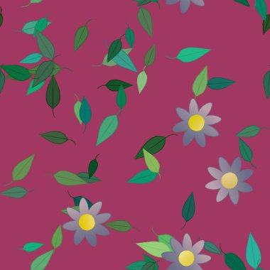 Basit renkli çiçekleri ve yeşil yaprakları olan güzel kompozisyon, vektör illüstrasyonu  