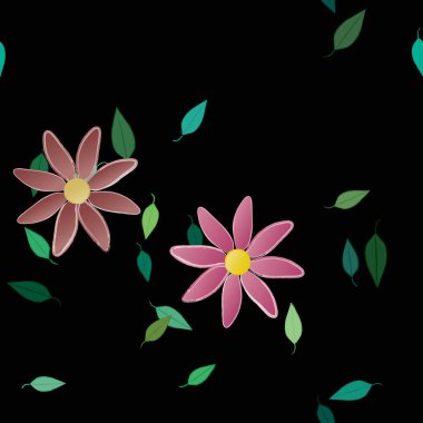 Yeşil yapraklı soyut çiçekler pürüzsüz arkaplan, vektör illüstrasyonu