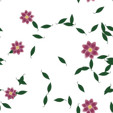 Yeşil yapraklı soyut çiçekler pürüzsüz arkaplan, vektör illüstrasyonu