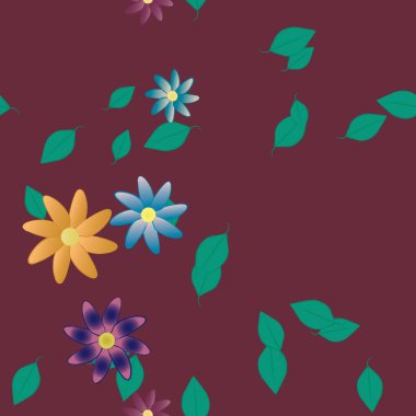 Yeşil yapraklı soyut çiçekler pürüzsüz arkaplan, vektör illüstrasyonu