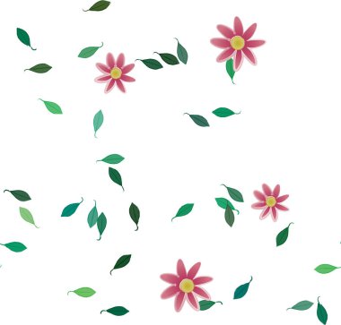 Yeşil yapraklı soyut çiçekler pürüzsüz arkaplan, vektör illüstrasyonu