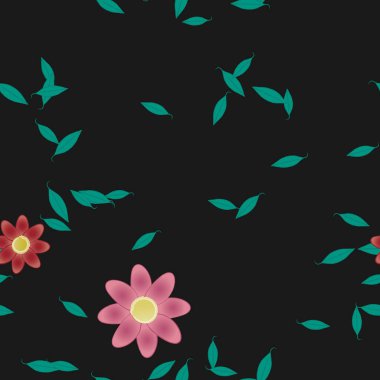 Yeşil yapraklı soyut çiçekler pürüzsüz arkaplan, vektör illüstrasyonu