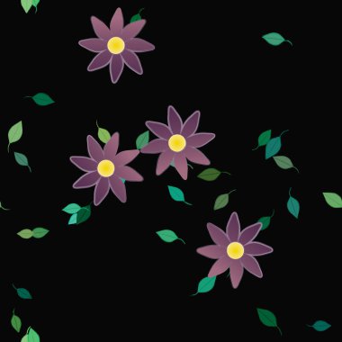 Yeşil yapraklı soyut çiçekler pürüzsüz arkaplan, vektör illüstrasyonu