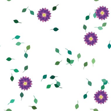 Yeşil yapraklı soyut çiçekler pürüzsüz arkaplan, vektör illüstrasyonu