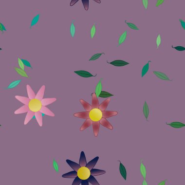 Yeşil yapraklı soyut çiçekler pürüzsüz arkaplan, vektör illüstrasyonu