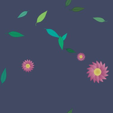 Yeşil yapraklı soyut çiçekler pürüzsüz arkaplan, vektör illüstrasyonu