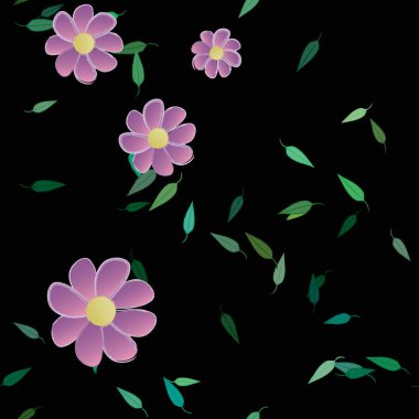 Yeşil yapraklı soyut çiçekler pürüzsüz arkaplan, vektör illüstrasyonu