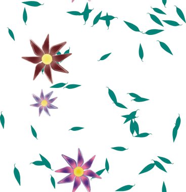 Yeşil yapraklı soyut çiçekler pürüzsüz arkaplan, vektör illüstrasyonu