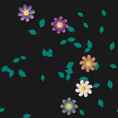 Yeşil yapraklı soyut çiçekler pürüzsüz arkaplan, vektör illüstrasyonu