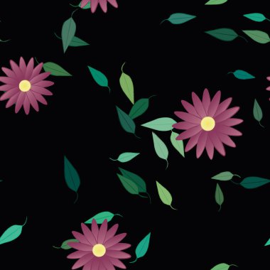 Yeşil yapraklı soyut çiçekler pürüzsüz arkaplan, vektör illüstrasyonu