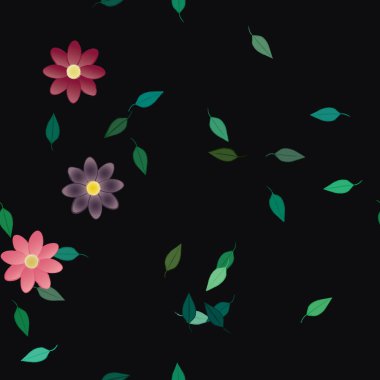 Yeşil yapraklı soyut çiçekler pürüzsüz arkaplan, vektör illüstrasyonu