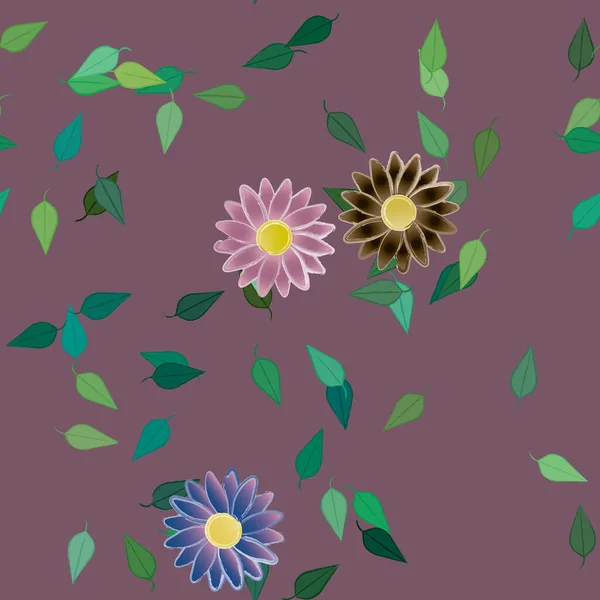 Flores Abstractas Con Hojas Verdes Fondo Sin Costuras Ilustración Vectorial — Vector de stock