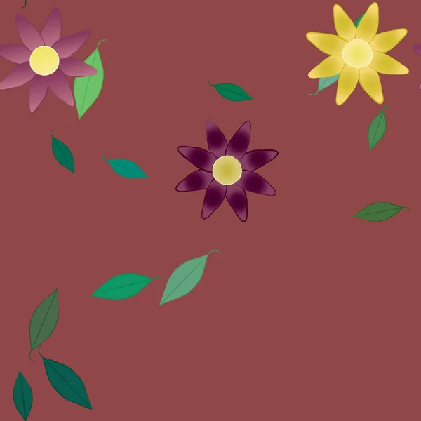 Fleurs Abstraites Avec Feuilles Vertes Fond Sans Couture Illustration Vectorielle — Image vectorielle