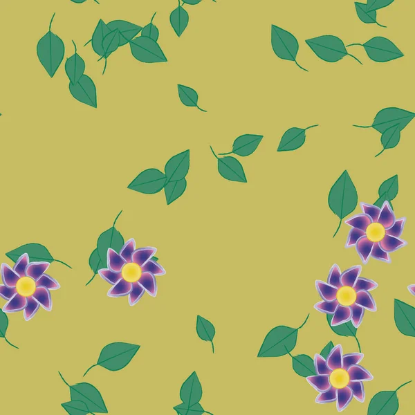 Flores Abstractas Con Hojas Verdes Fondo Sin Costuras Ilustración Vectorial — Vector de stock