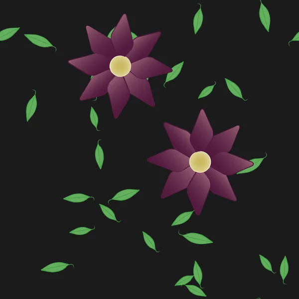 Flores Abstractas Con Hojas Verdes Fondo Sin Costuras Ilustración Vectorial — Archivo Imágenes Vectoriales