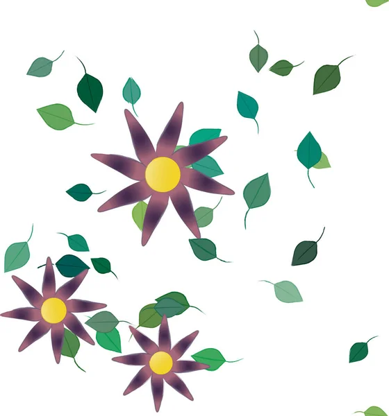 Abstract Flowers Green Leaves Seamless Background Vector Illustration — Stock Vector