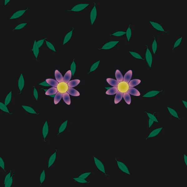 Flores Abstractas Con Hojas Verdes Fondo Sin Costuras Ilustración Vectorial — Vector de stock