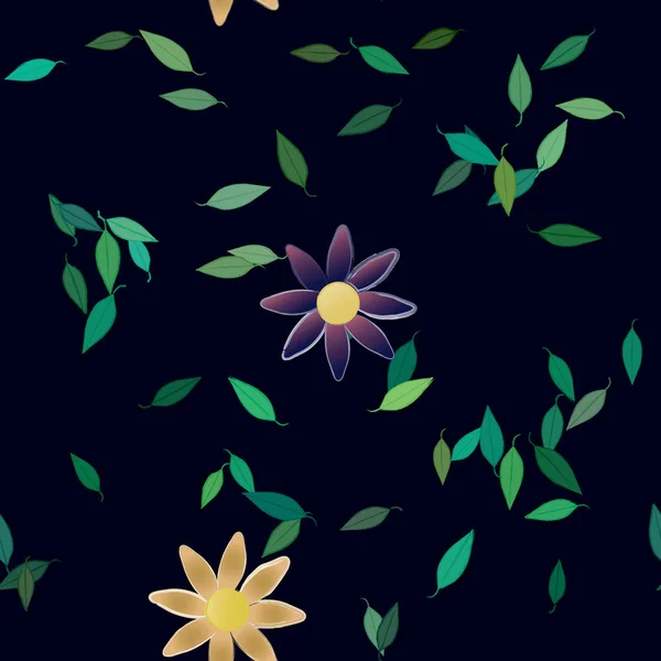 Flores Abstractas Con Hojas Verdes Fondo Sin Costuras Ilustración Vectorial — Vector de stock