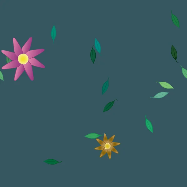 Flores Abstractas Con Hojas Verdes Fondo Sin Costuras Ilustración Vectorial — Vector de stock