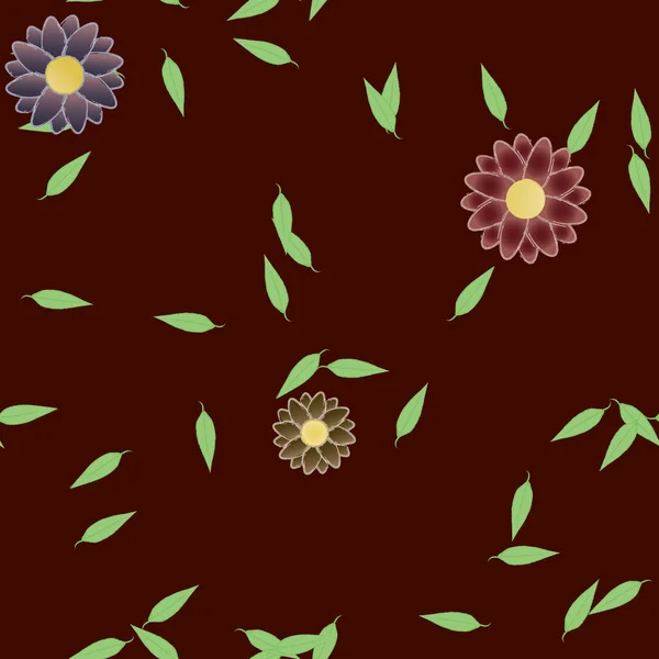 Flores Abstractas Con Hojas Verdes Fondo Sin Costuras Ilustración Vectorial — Vector de stock