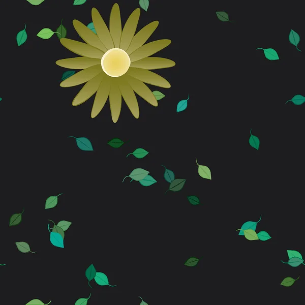 Flores Abstractas Con Hojas Verdes Fondo Sin Costuras Ilustración Vectorial — Archivo Imágenes Vectoriales