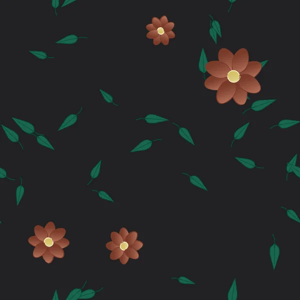 Flores Abstractas Con Hojas Verdes Fondo Sin Costuras Ilustración Vectorial — Vector de stock