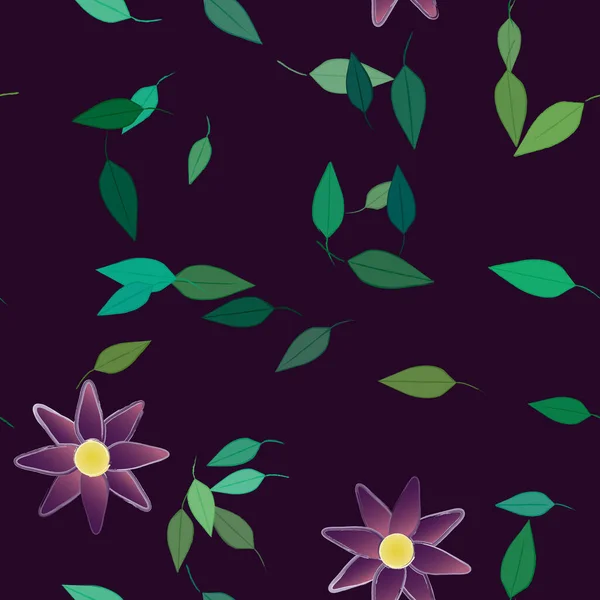 Fleurs Abstraites Avec Feuilles Vertes Fond Sans Couture Illustration Vectorielle — Image vectorielle