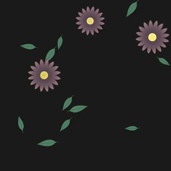 Composição Bonita Com Flores Coloridas Simples Folhas Verdes Ilustração Vetorial — Vetor de Stock