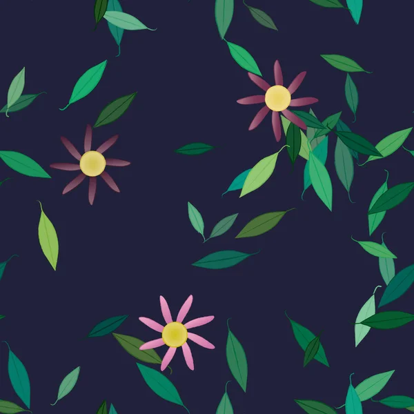 Flores Abstractas Con Hojas Verdes Fondo Sin Costuras Ilustración Vectorial — Vector de stock