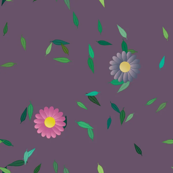 Fleurs Abstraites Avec Feuilles Vertes Fond Sans Couture Illustration Vectorielle — Image vectorielle