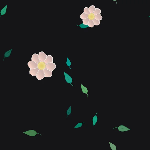 Fleurs Abstraites Avec Feuilles Vertes Fond Sans Couture Illustration Vectorielle — Image vectorielle