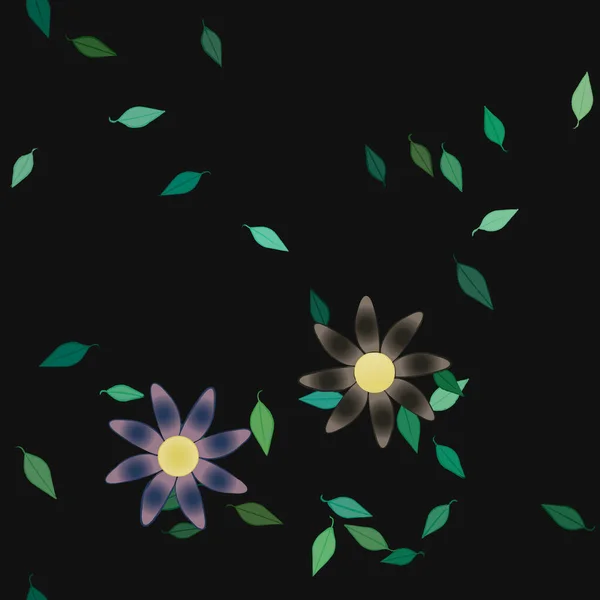 Flores Abstractas Con Hojas Verdes Fondo Sin Costuras Ilustración Vectorial — Vector de stock