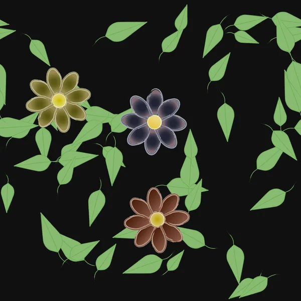 Flores Abstractas Con Hojas Verdes Fondo Sin Costuras Ilustración Vectorial — Archivo Imágenes Vectoriales